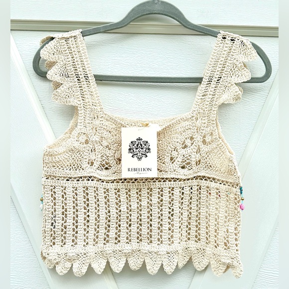 Rebellion Beaded Crochet Crop Top - Picture 2 of 2